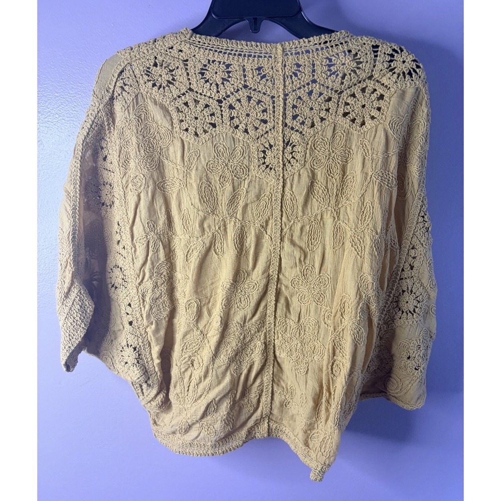Yellow Crochet Kimono Cardigan One Size Boho‎ Festival Cottagecore Embriodered - Picture 3 of 4